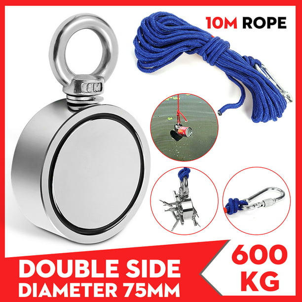 Magnetic Fishing N52 Double Sided Neodymium Magnet for Fishing 2.36 Diameter 660LBS Super Strong Magnet Fishing Kit with Non-Slip Gloves 660LBS FlySkip Fishing Magnet with 65ft Rope 